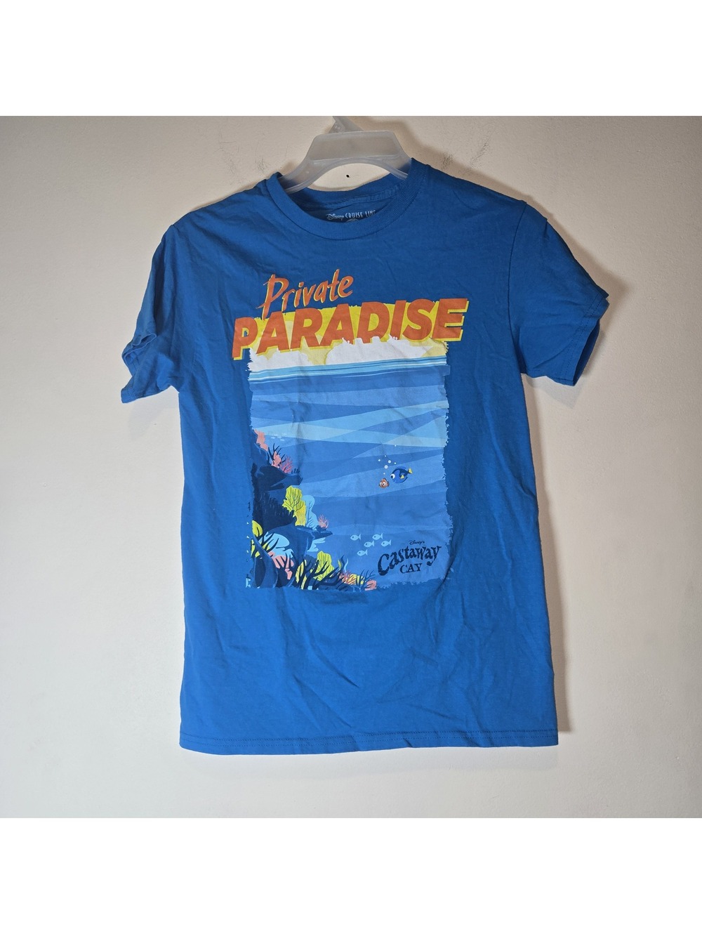 Disney Cruise Line Castaway Cay Finding Nemo Private Paradise T-Shirt Blue S